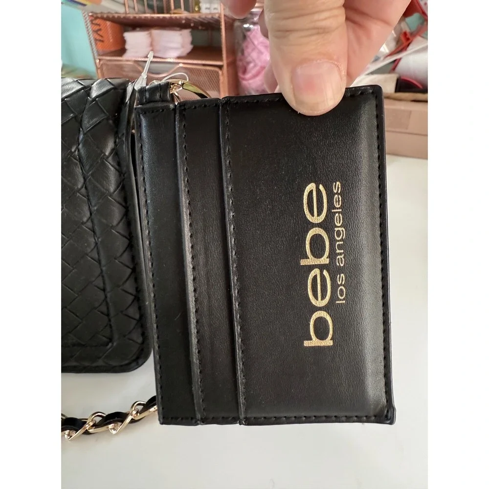 Bebe Taffy Woven Chain Crossbody Bag Black MSRP 79‎